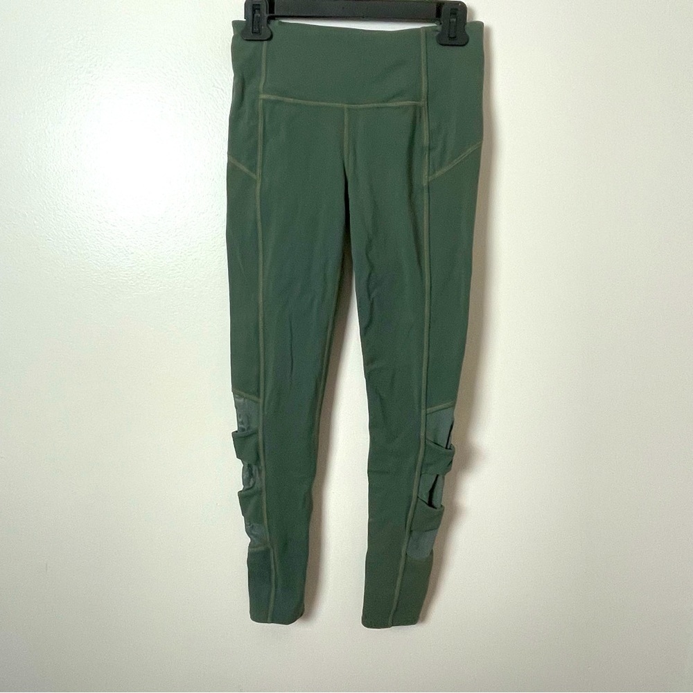 Athleta Leggings Yoga Pants Mesh Ankle Detail Army Green Size Small
